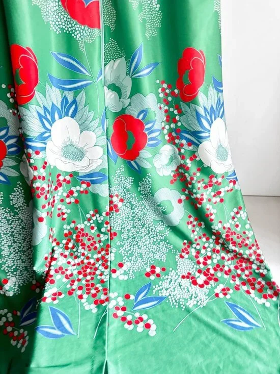 Vintage Princess Green Red Floral Colourful 70s Housedress XL - Picture 3 of 5